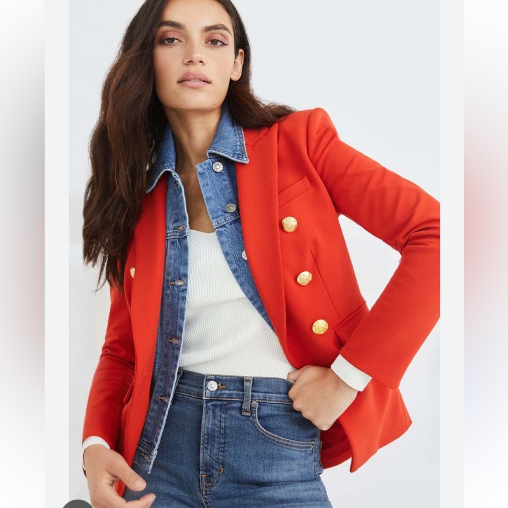 Veronica Beard Red Double-Breasted Blazer with Gold Buttons